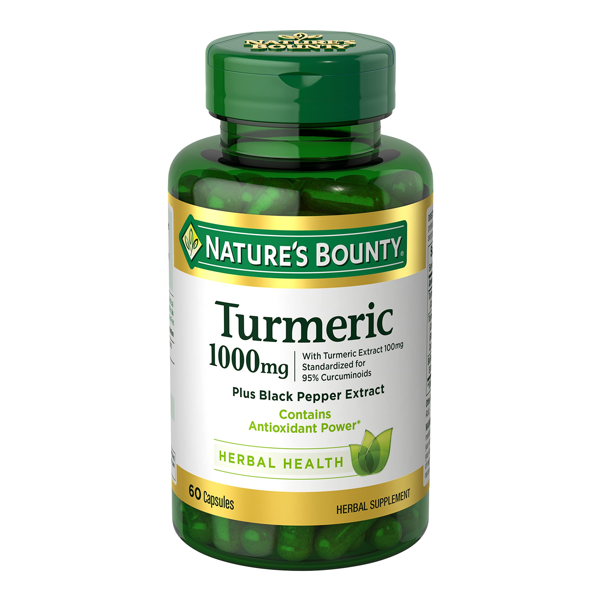 Nature's Bounty Turmeric with Black Pepper bottle shown for antioxidant support
