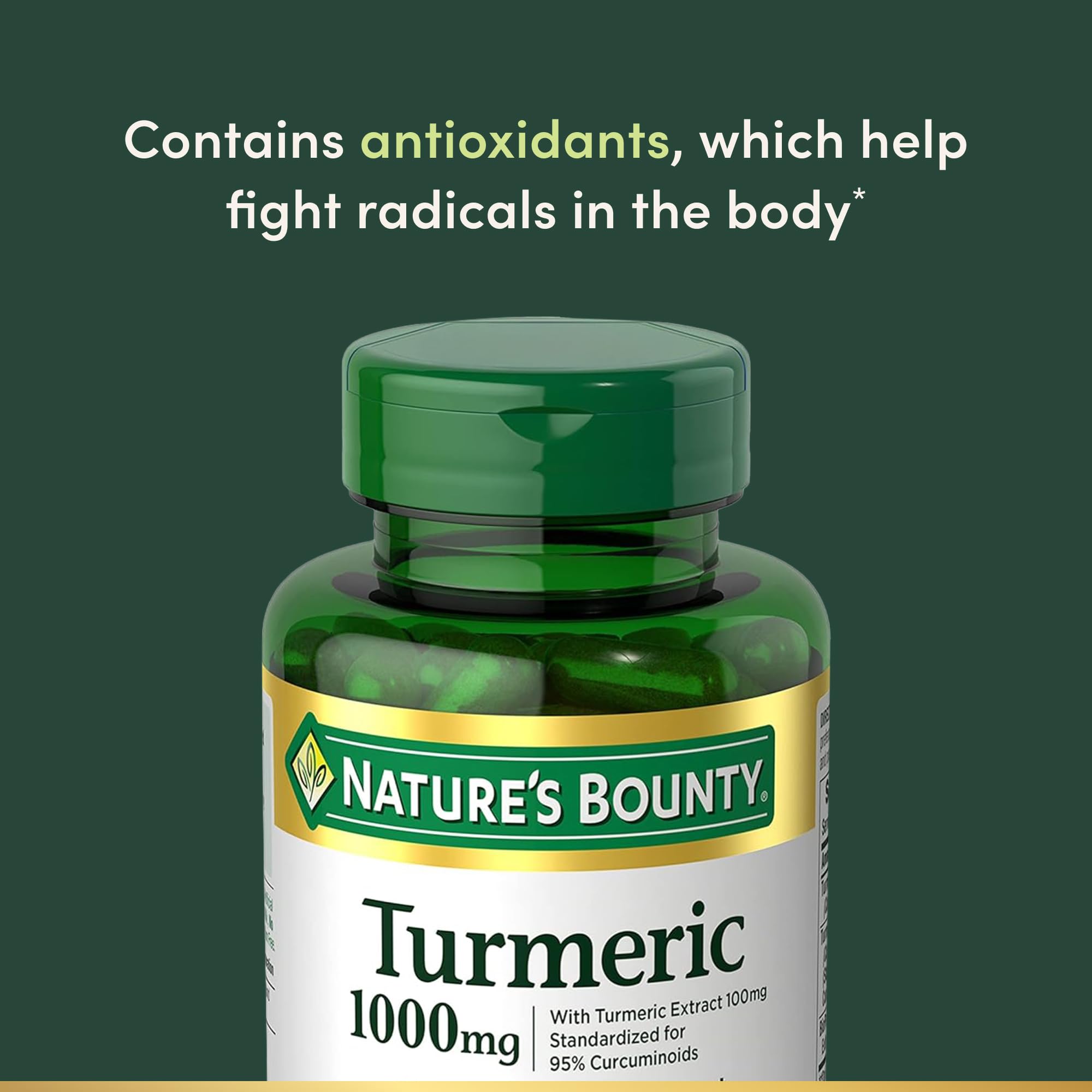 Front label of Nature's Bounty Turmeric product for trusted wellness