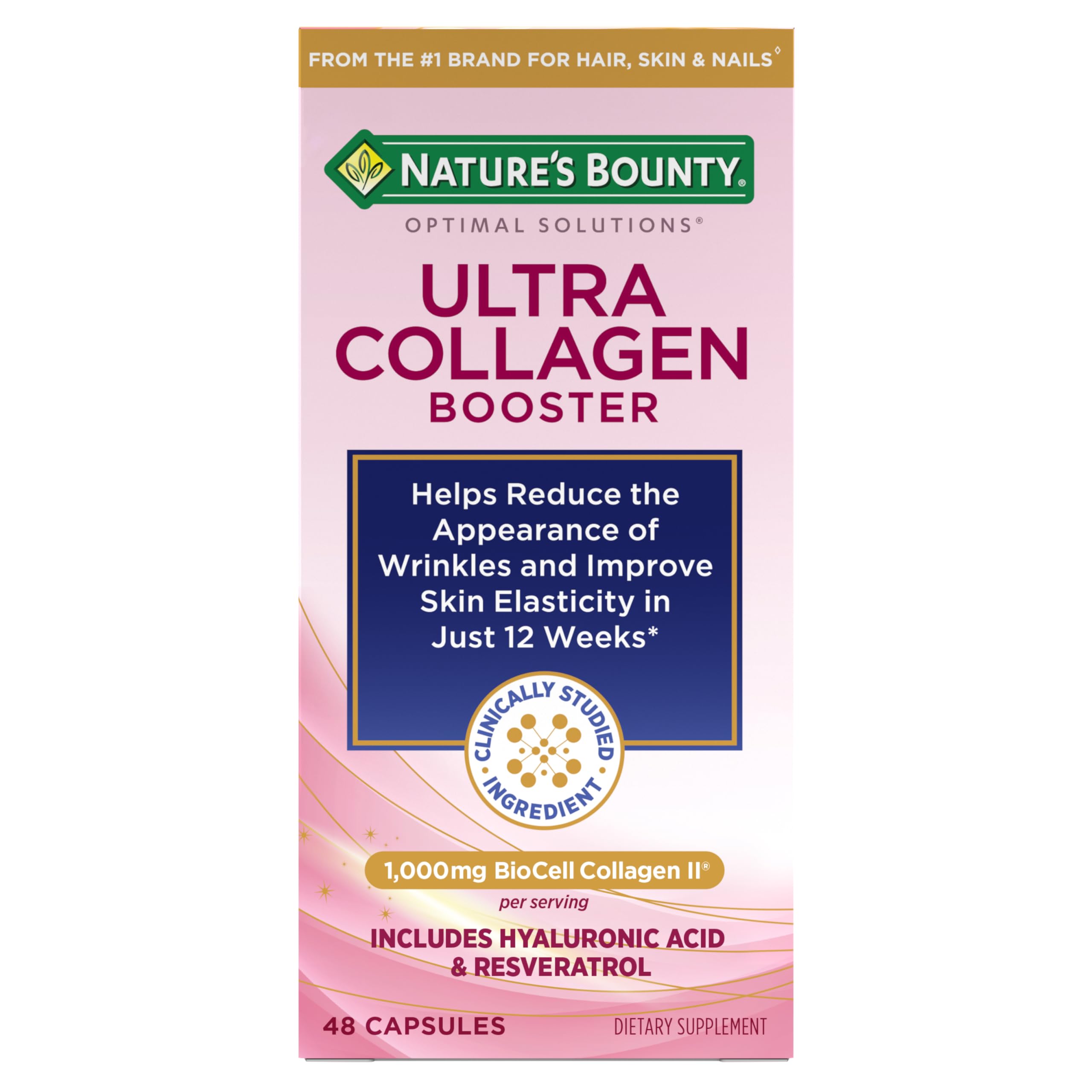Nature’s Bounty Ultra Collagen Booster bottle with capsules for healthy aging.