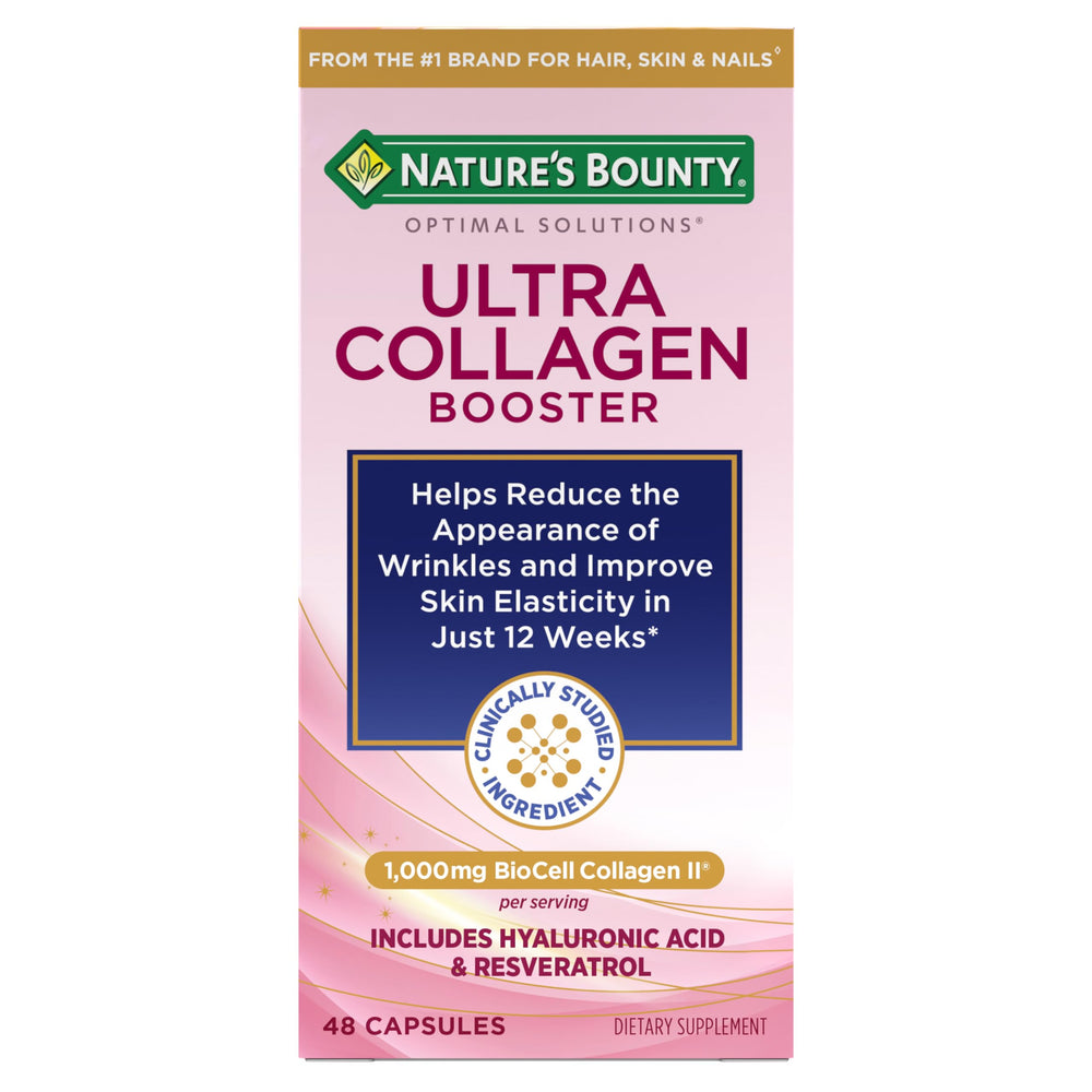 Nature’s Bounty Ultra Collagen Booster bottle with capsules for healthy aging.