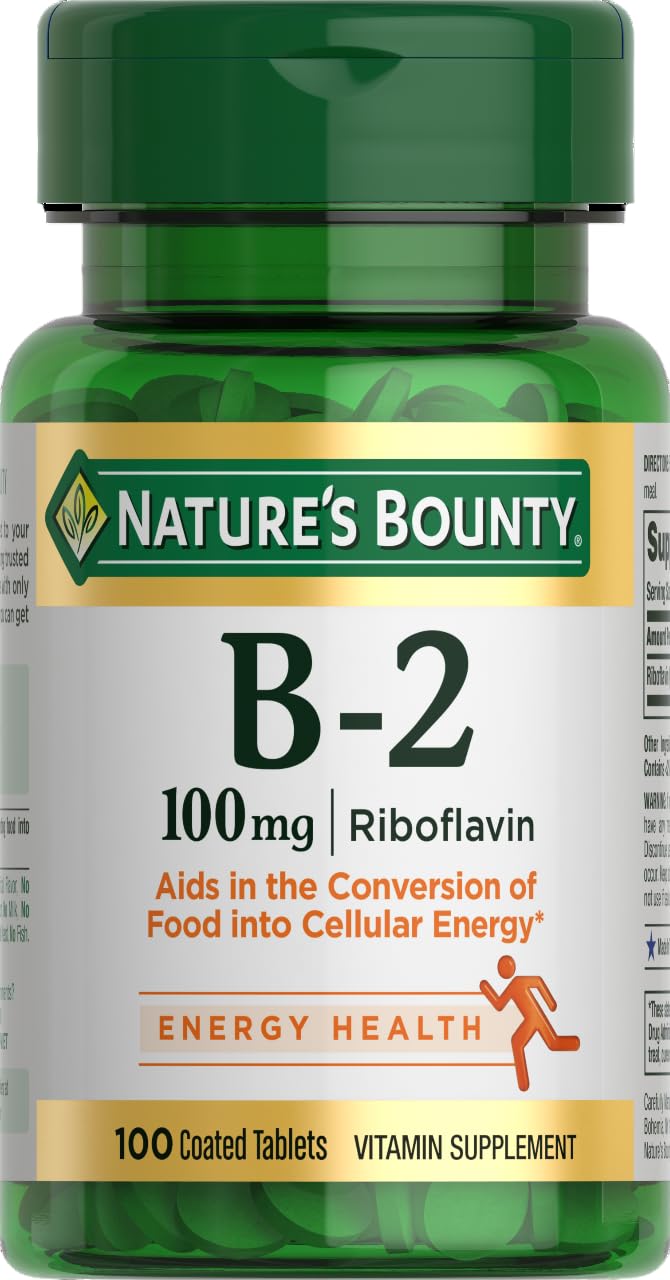 Nature's Bounty Vitamin B-2 riboflavin tablet for daily energy metabolism support.