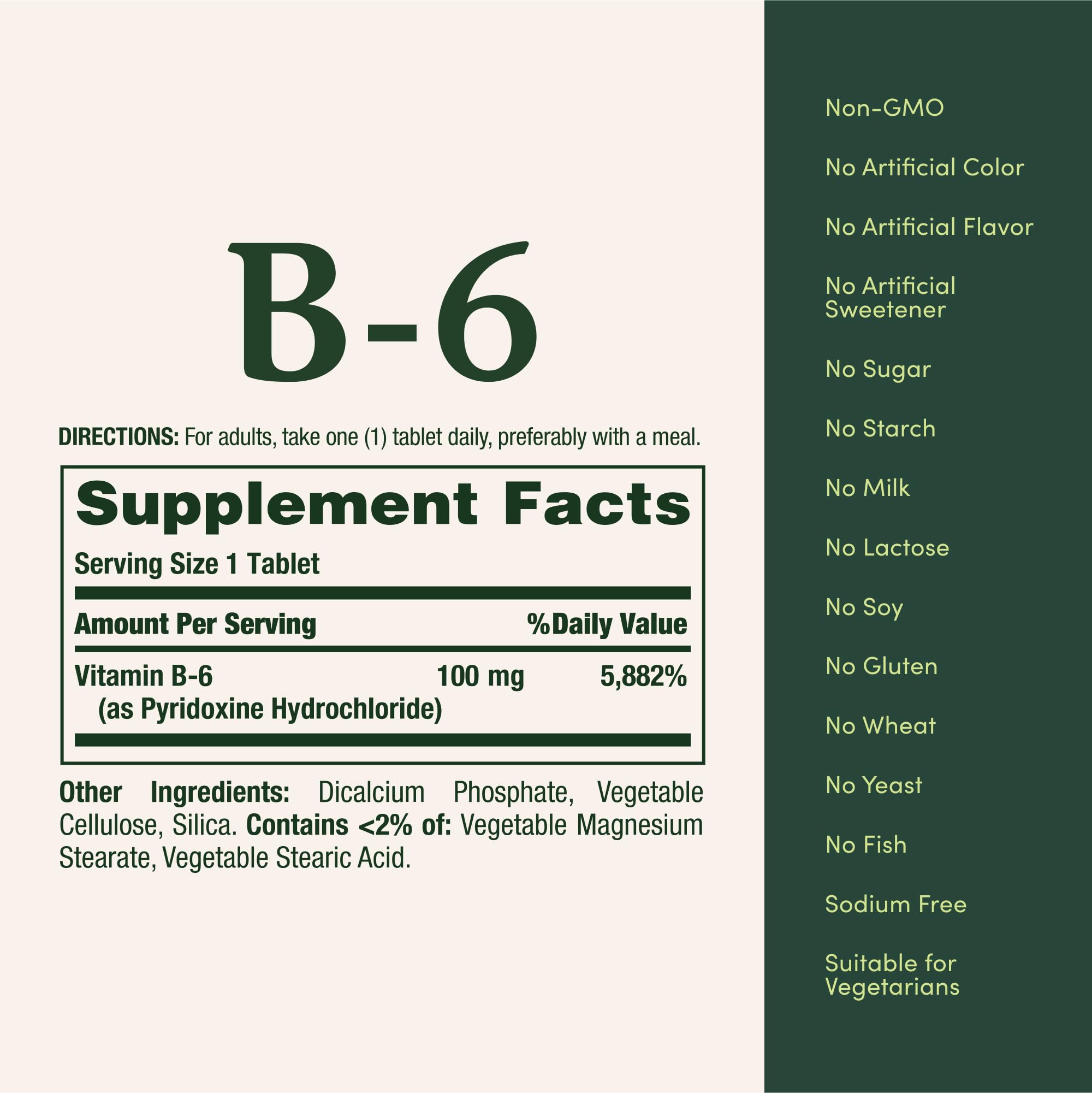 Nature's Bounty Vitamin B6 label emphasizes gluten-free and non-GMO formulation.