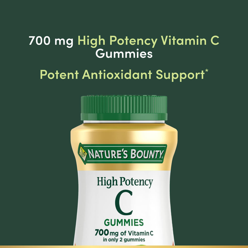 Nature's Bounty Vitamin C Gummies closeup shows orange texture for tasty daily wellness.