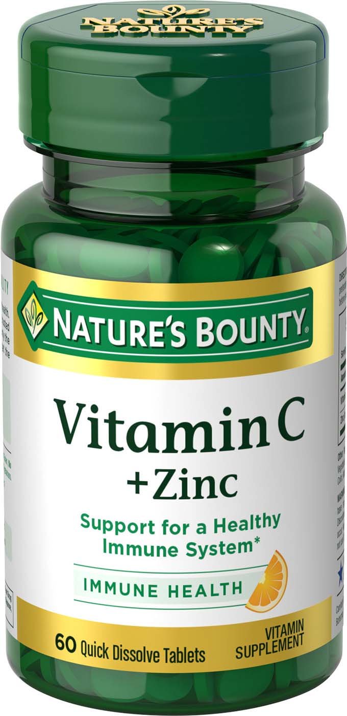 Nature's Bounty Vitamin C Zinc bottle front view for daily immune support.
