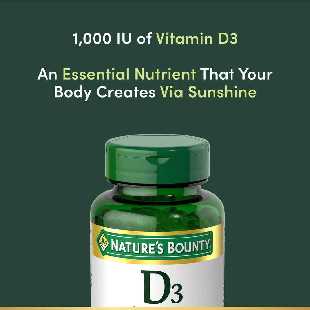 Vitamin D3 softgel label highlighting non-GMO and gluten-free attributes.