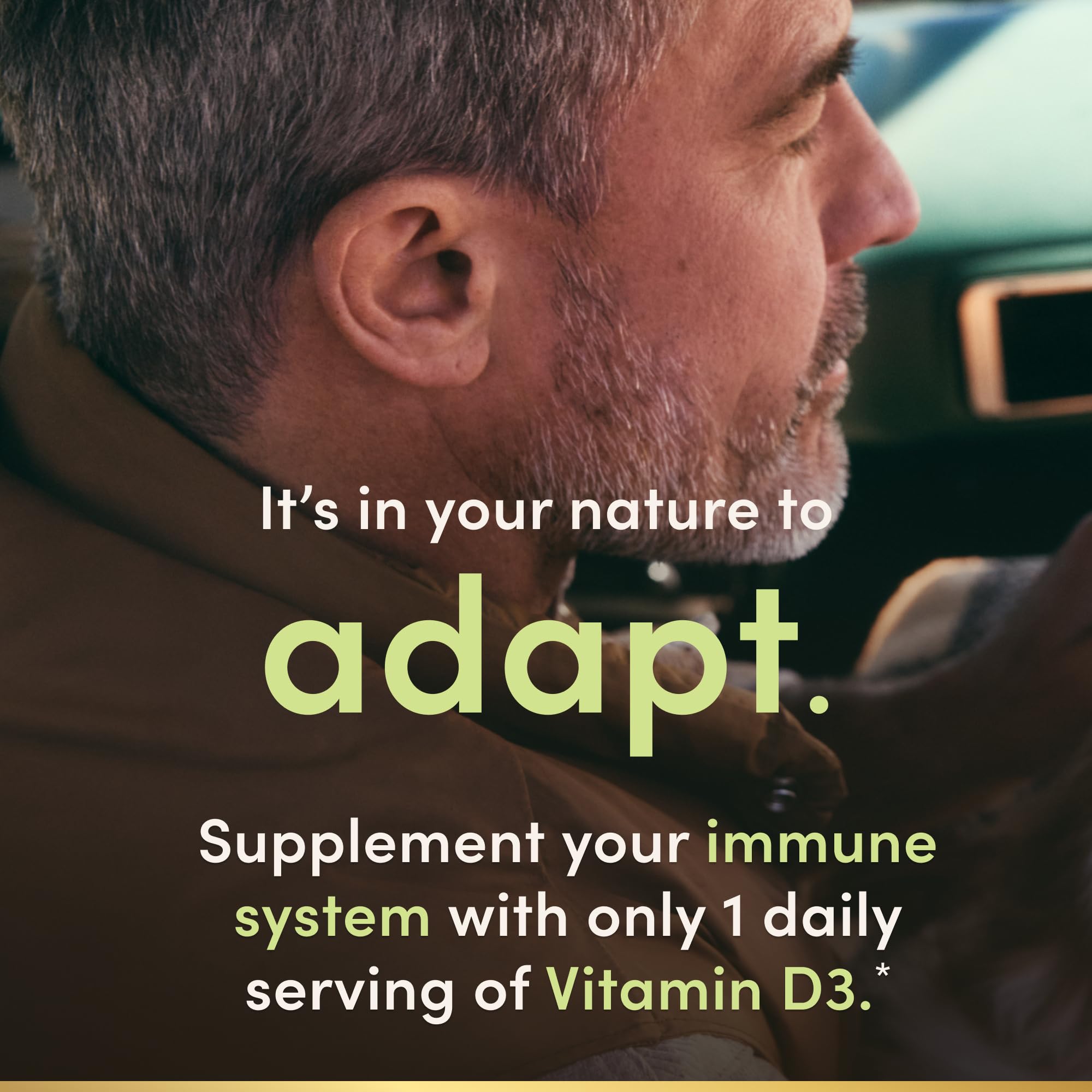 Nature's Bounty Vitamin D3 softgels with non-GMO, gluten-free notes.