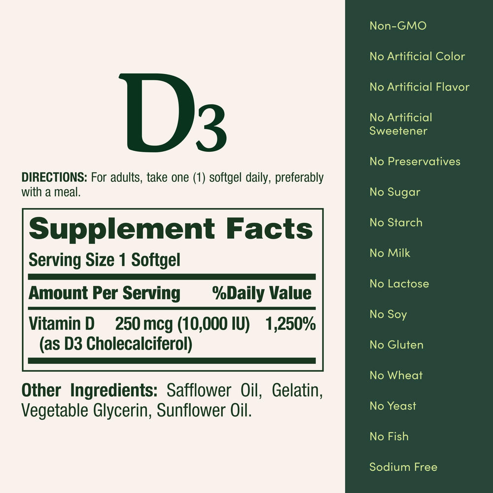Nature's Bounty Vitamin D3 offers 72 softgels for convenient daily use.