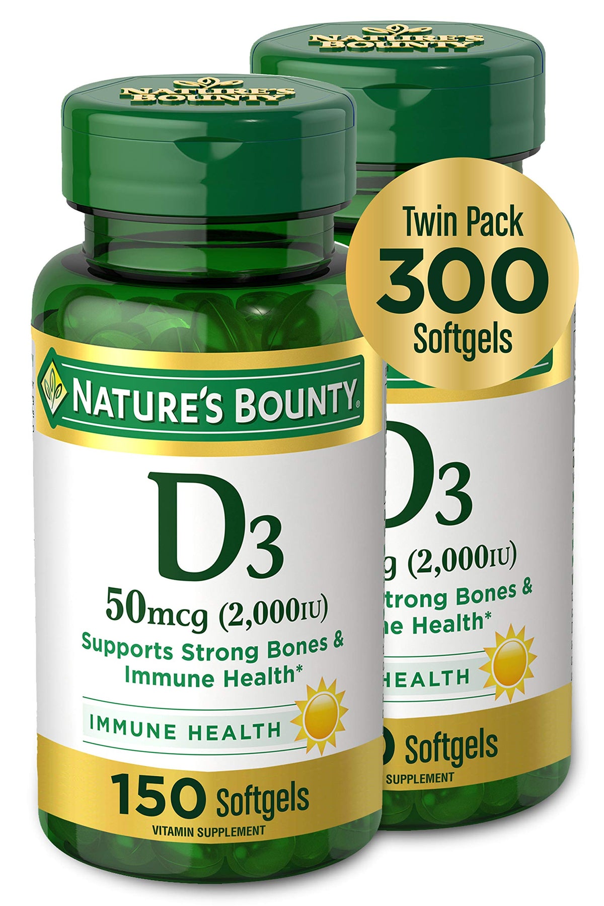 Nature's Bounty Vitamin D3 bottle for daily immune and bone support.