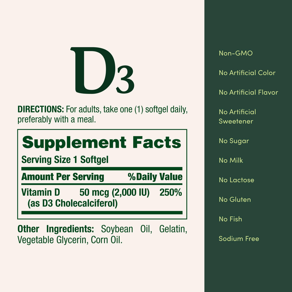 Nature's Bounty Vitamin D3 cap close-up highlighting freshness.