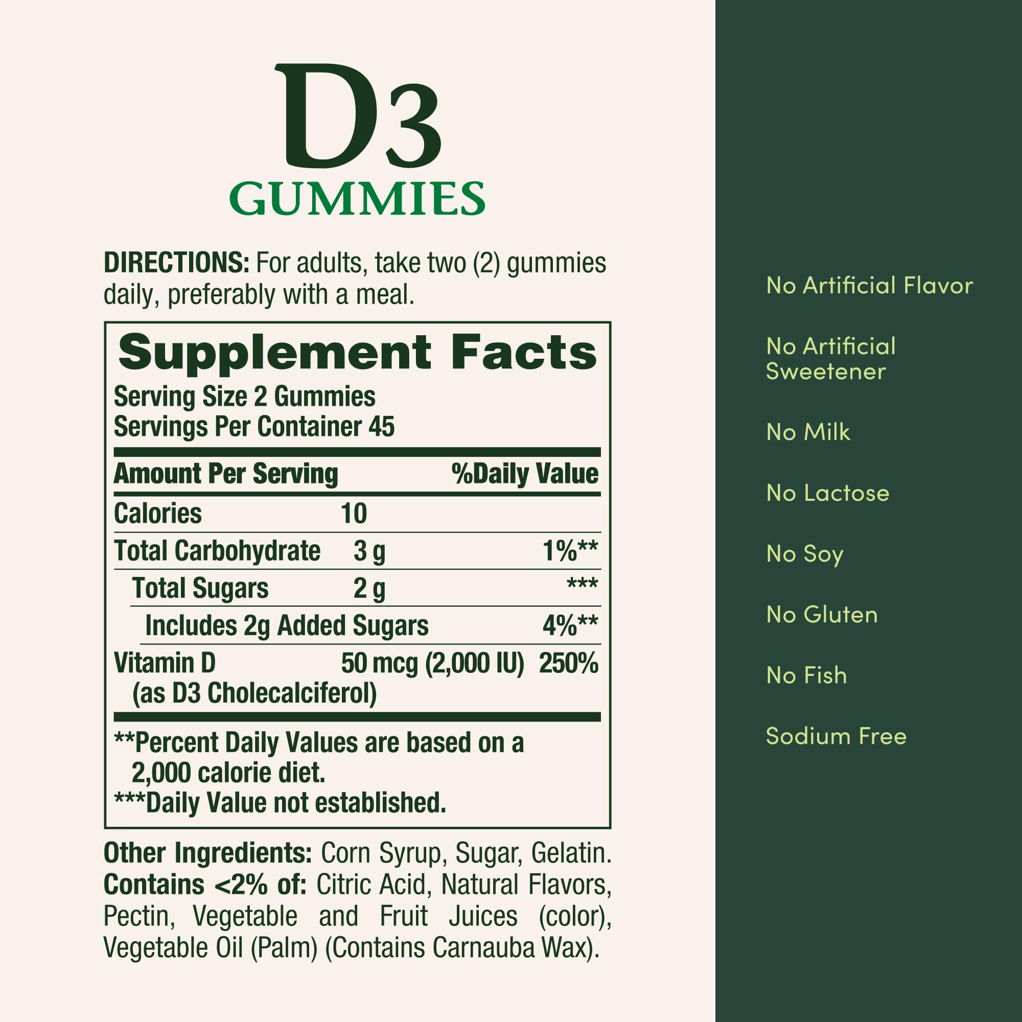 Nature's Bounty Vitamin D3 Gummies bone-support labeling suggests calcium absorption assistance