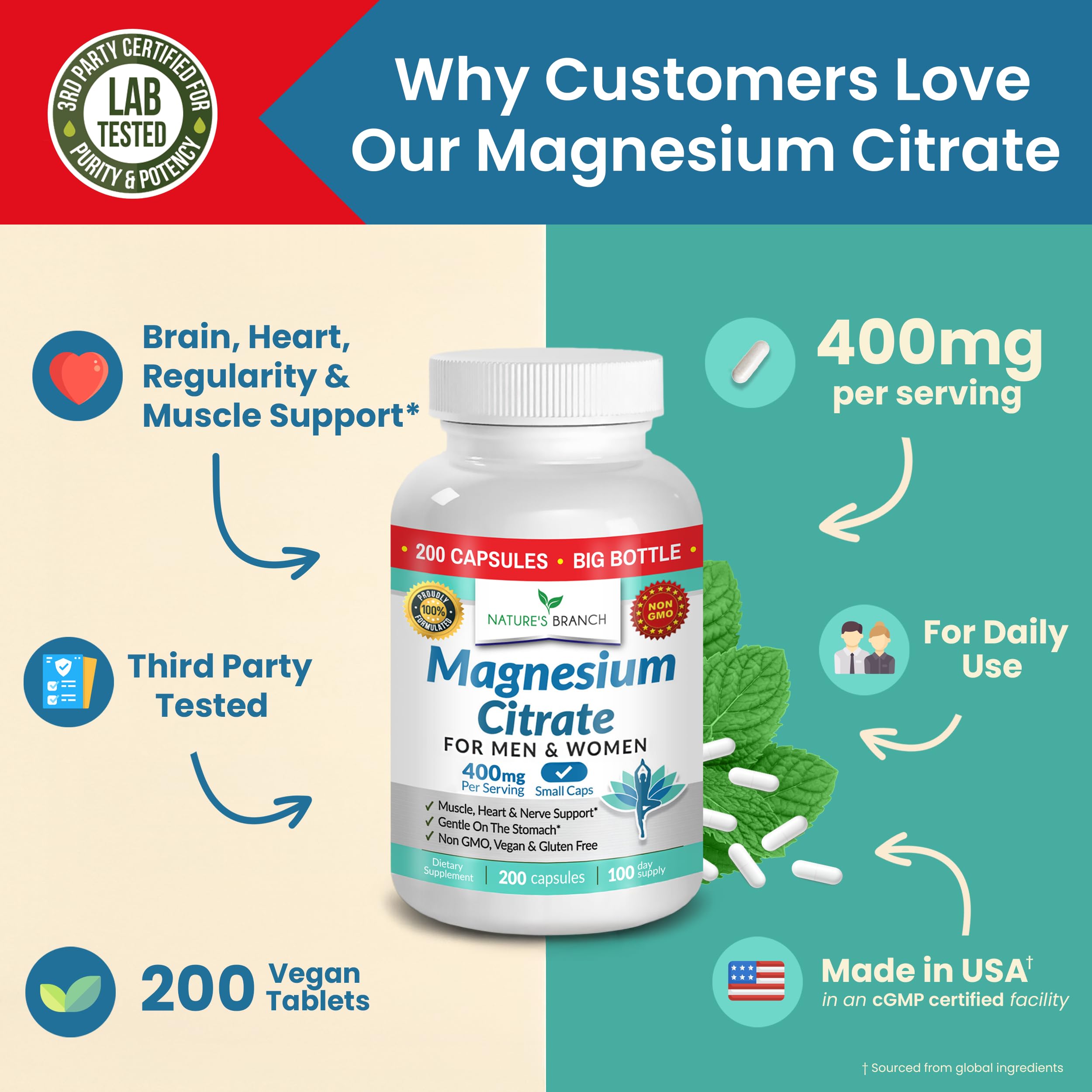 Ingredient panel of Nature's Branch Magnesium Citrate vegan formula