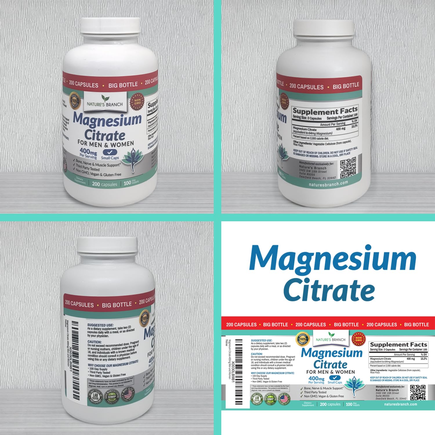 Travel-friendly Nature's Branch Magnesium Citrate bottle for on-the-go