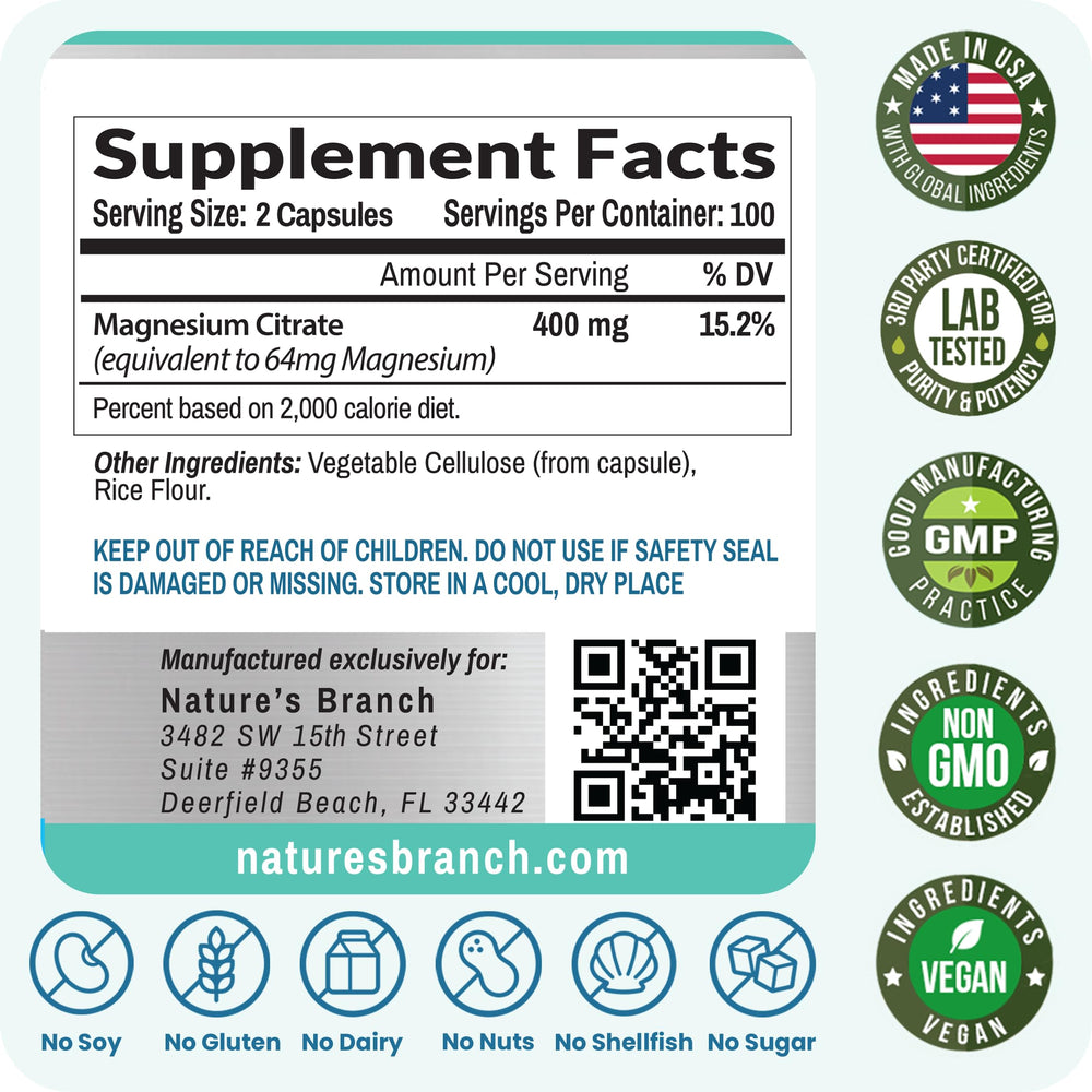 Vegan label visible on Nature's Branch Magnesium Citrate packaging