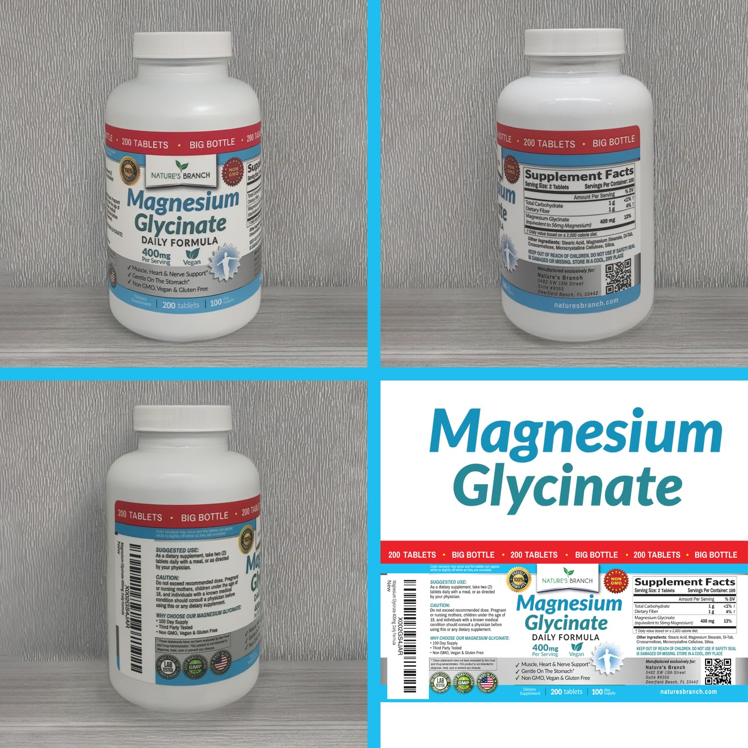 Third-party tested badge on NATURE'S BRANCH Magnesium Glycinate 400mg
