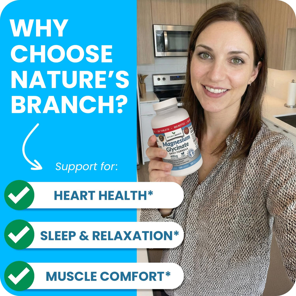 USA-made quality label on NATURE'S BRANCH Magnesium Glycinate 400mg