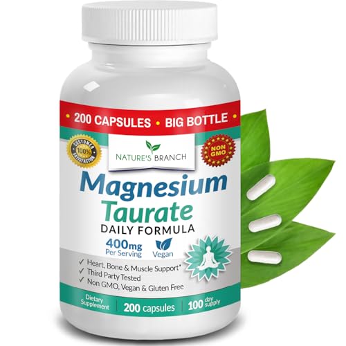 Nature's Branch Magnesium Taurate 400mg bottle front promotes calm and restful sleep