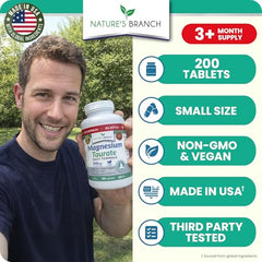 Nature's Branch Magnesium Taurate 400mg bottle side view highlights compact capsules for easy swallowing