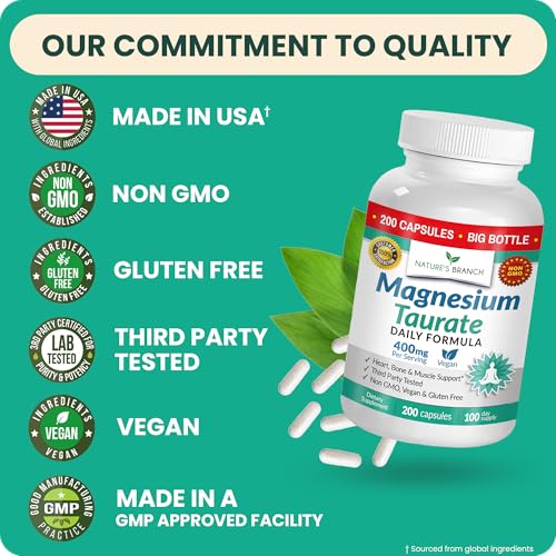 Nature's Branch Magnesium Taurate 400mg USA-made packaging with quality seal