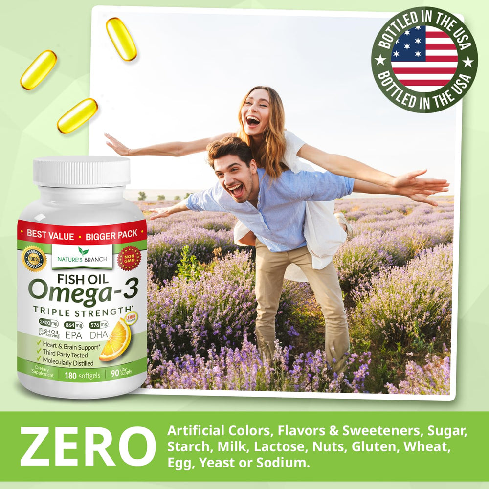Nature's Branch 120-count omega-3 softgel bottle close-up.