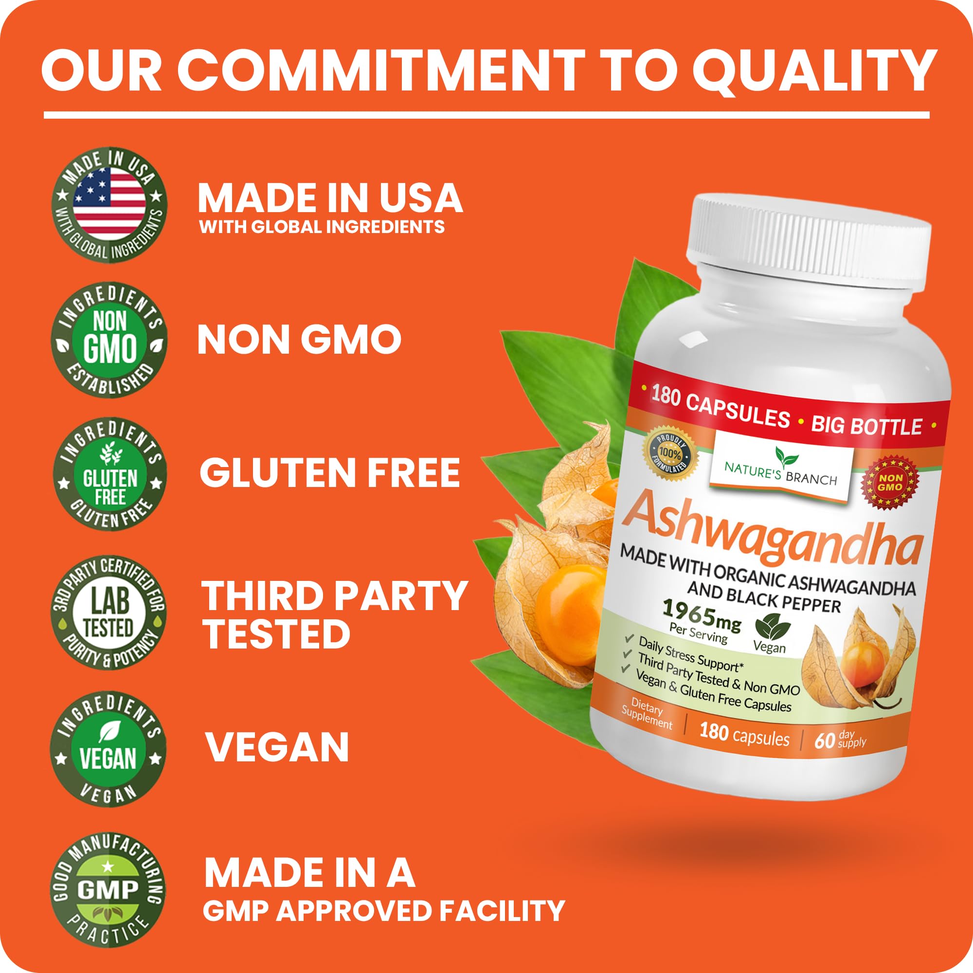NATURE'S BRANCH third-party tested badge demonstrates transparency and potency.