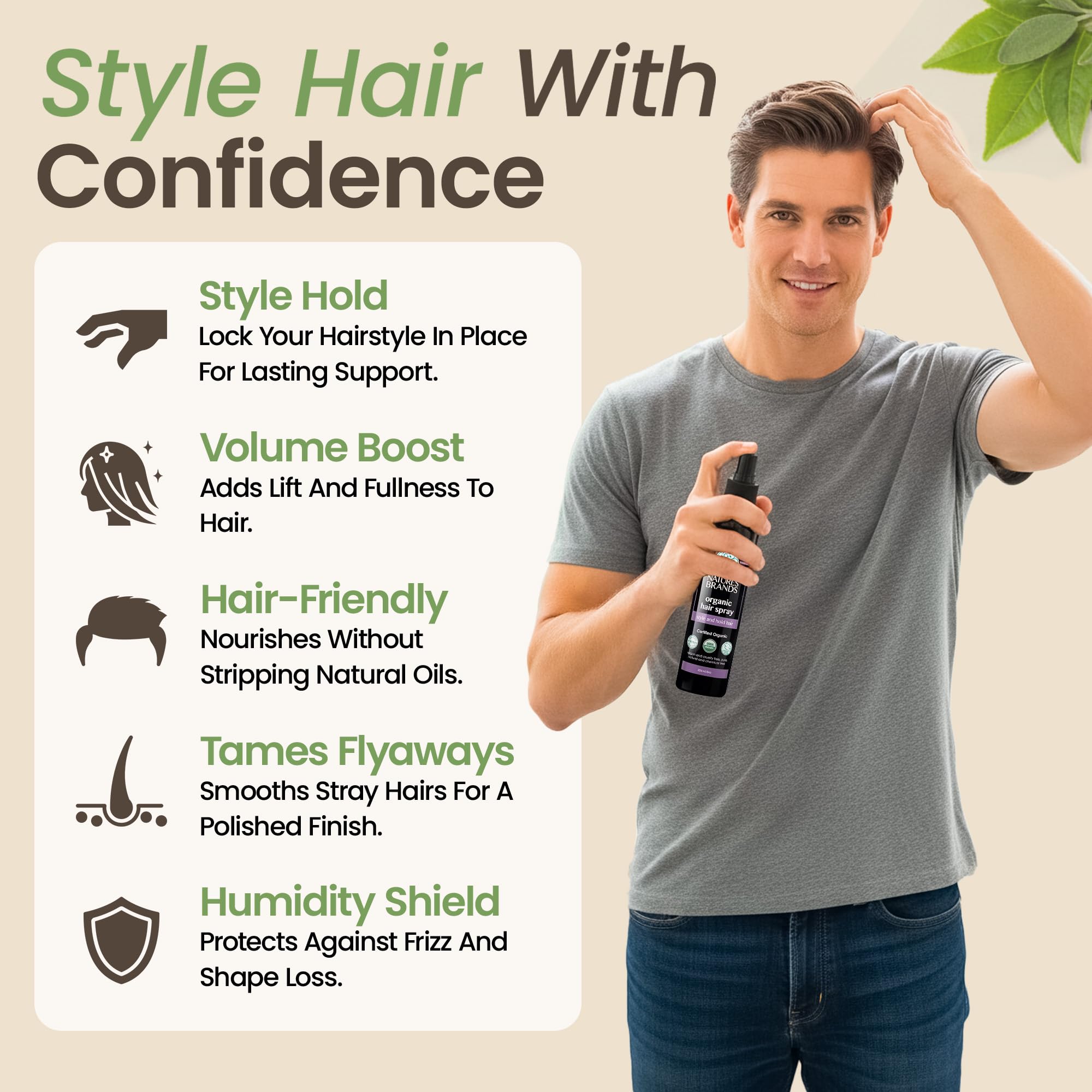 Hair with natural shine after using Nature's Brands Organic Hair Spray