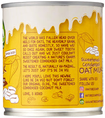 Baking setup with Nature's Charm Milk Oat Condensed suggests dairy-free dessert ideas.