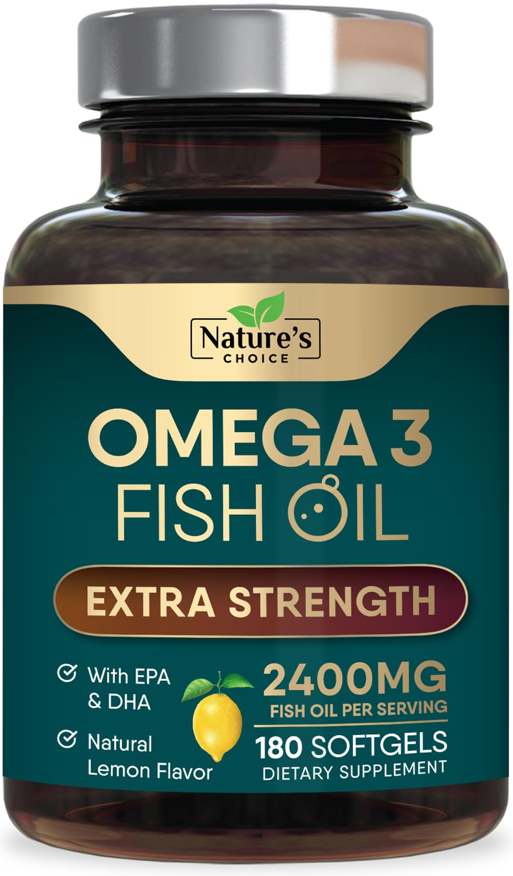 Nature's Choice Omega-3 2400mg softgels bottle for daily heart and brain support.