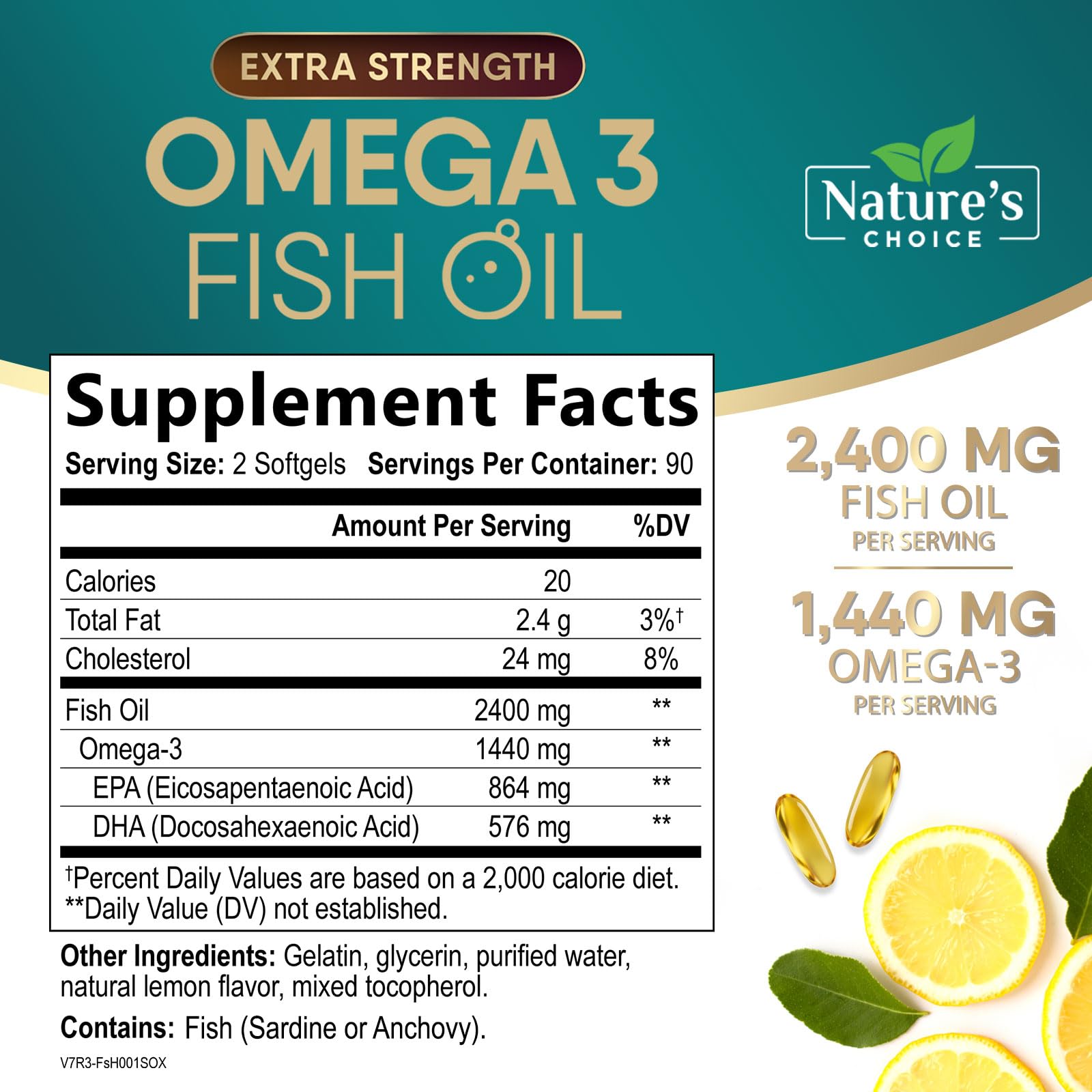 Nature's Choice Omega-3 EPA and DHA softgels closeup for burpless daily use.