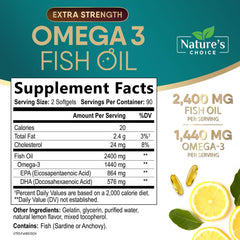 Nature's Choice Omega-3 EPA and DHA softgels closeup for burpless daily use.