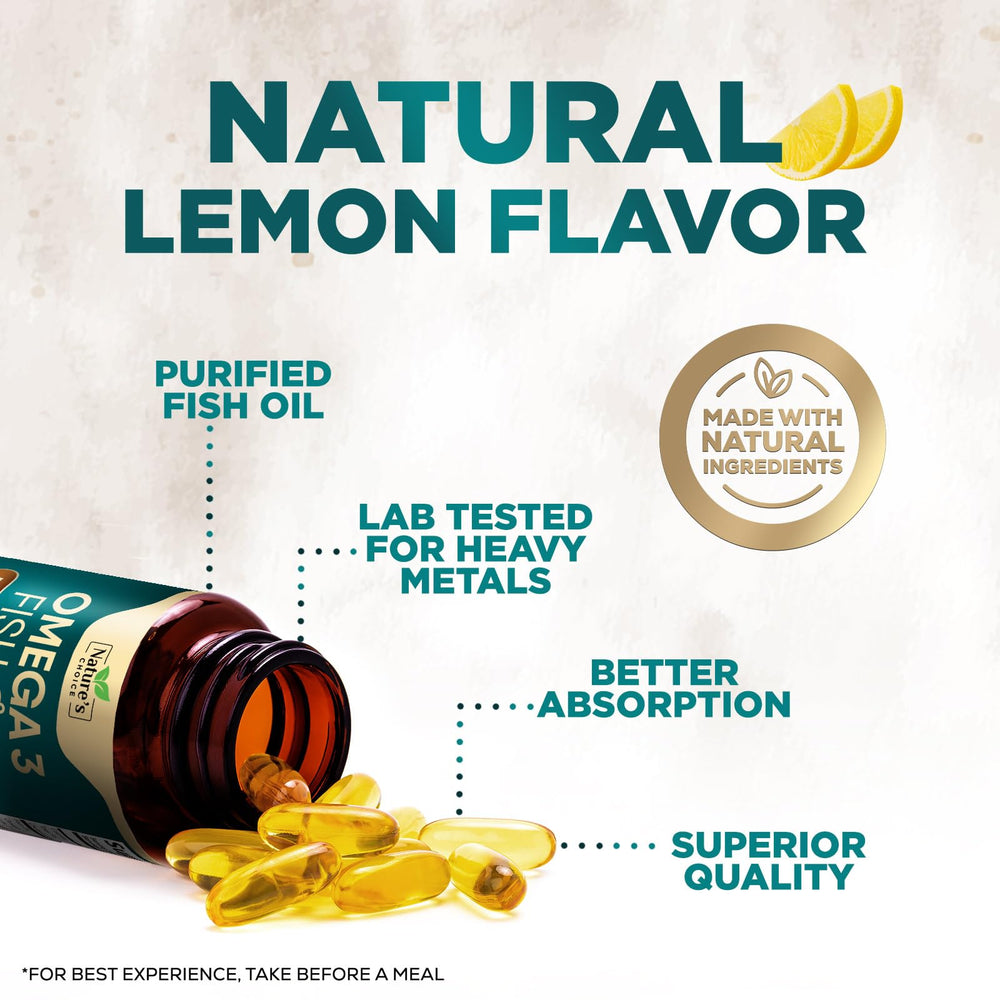 Nature's Choice Omega-3 USA bottled label emphasizes quality assurance.