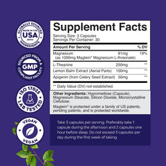 Natures Craft Apigenin-L-Theanine-Lemon Balm blend capsules highlighting calming ingredients