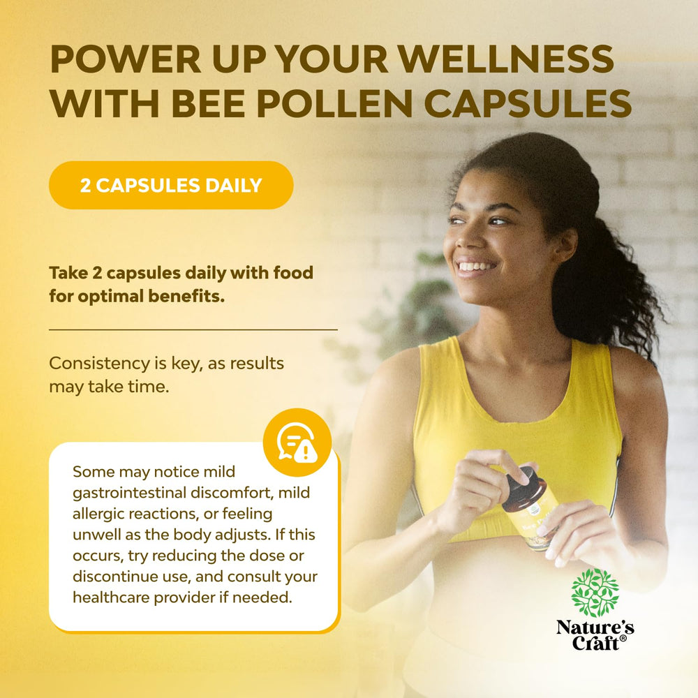Natures Craft Bee Pollen Pills vegetarian-friendly badge on label