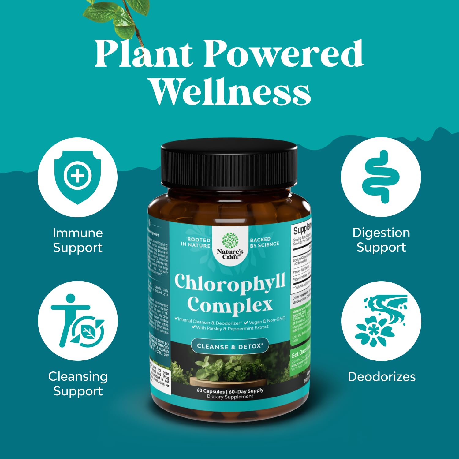Natures Craft packaging label communicates vegan, non-GMO, gluten-free formulation.