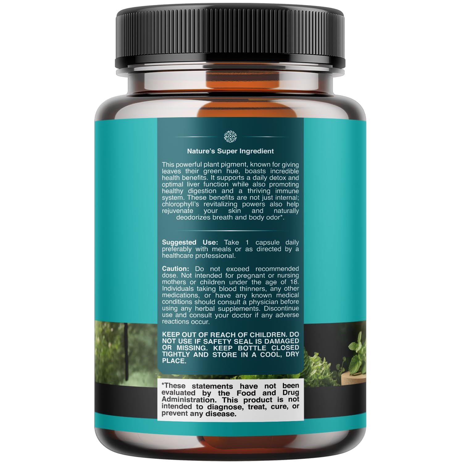 Natures Craft chlorophyll pills closeup highlighting mint and parsley blend.