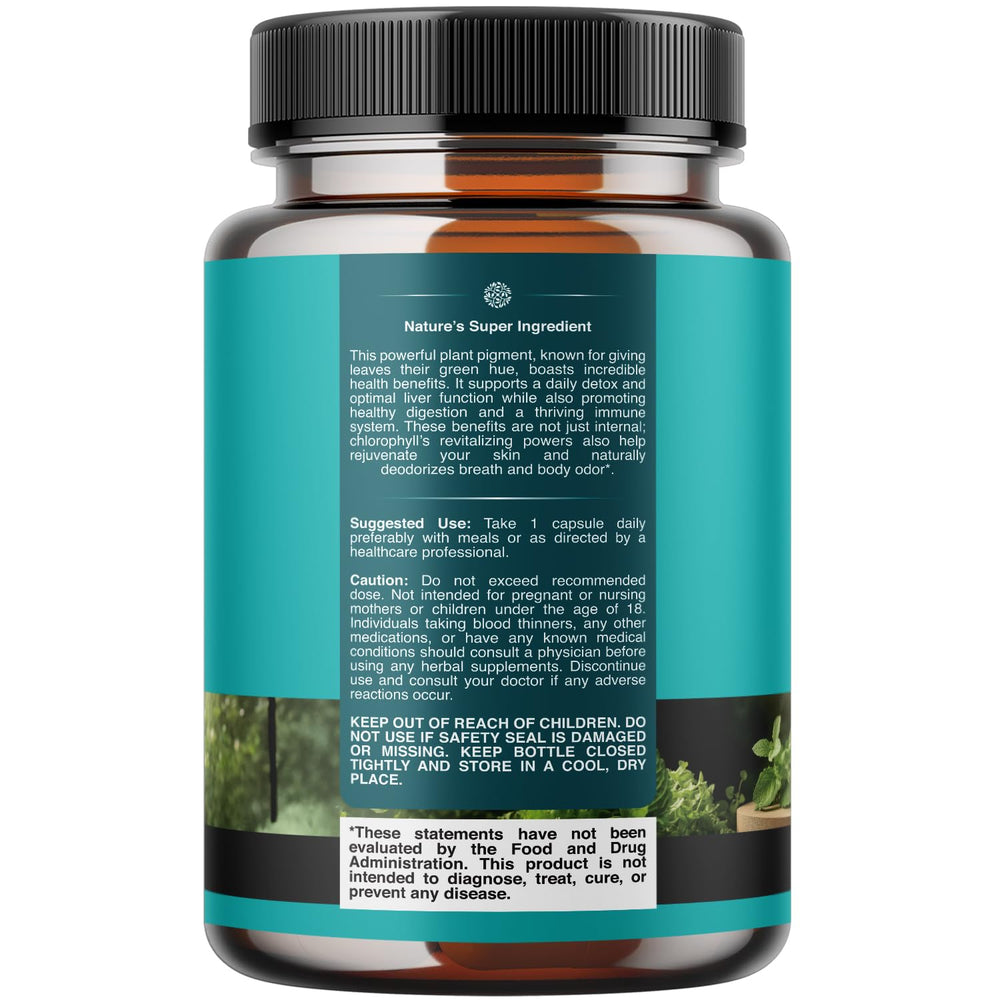 Natures Craft chlorophyll pills closeup highlighting mint and parsley blend.