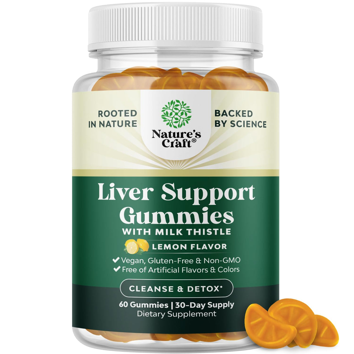 Natures Craft Cleansing Liver Detox Gummies bottle shows daily liver support.