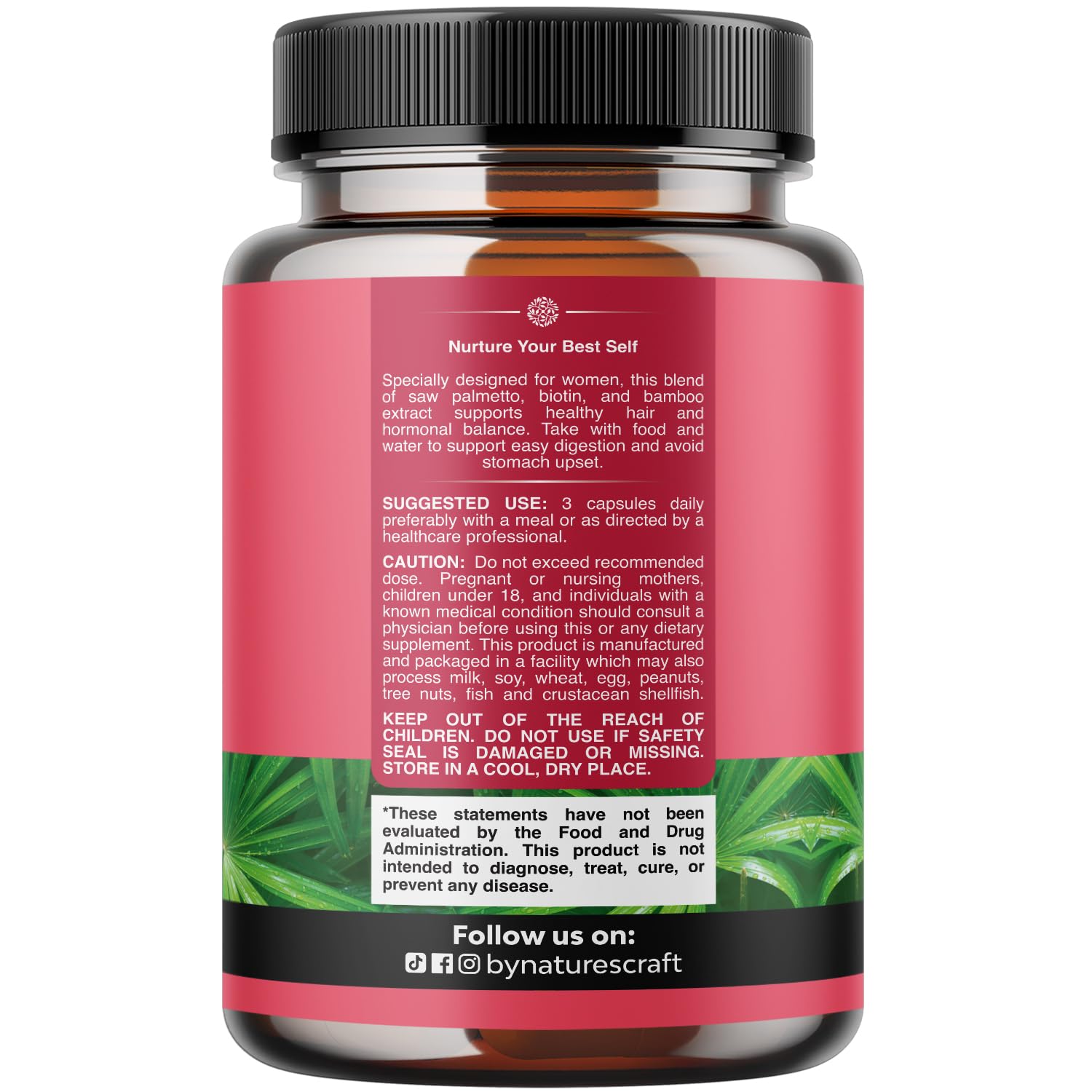 Nature's Craft saw palmetto for women capsules closeup highlights smooth coating