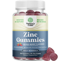 Natures Craft Extra Strength Zinc Gummies bottle label showing 50 mg zinc for immune support
