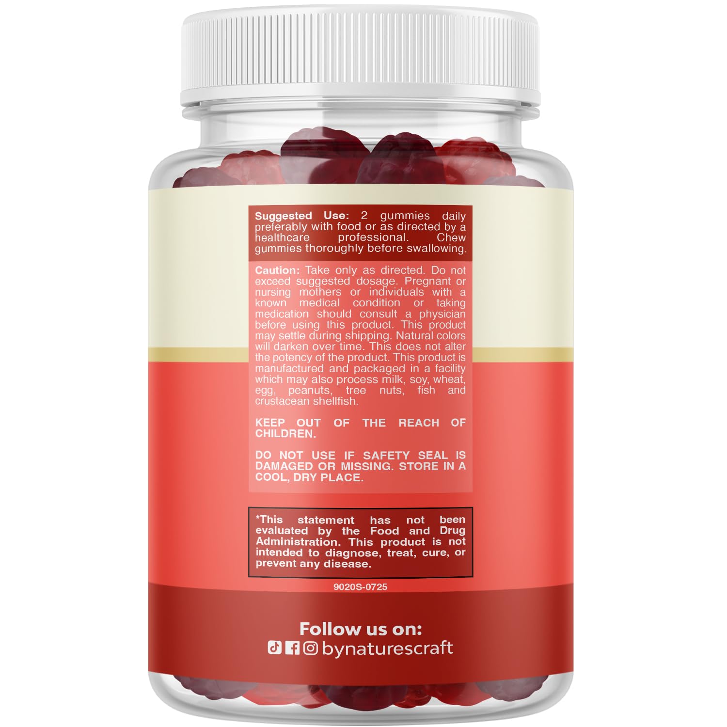 Natures Craft fiber gummies label highlighting chicory root inulin prebiotic benefits