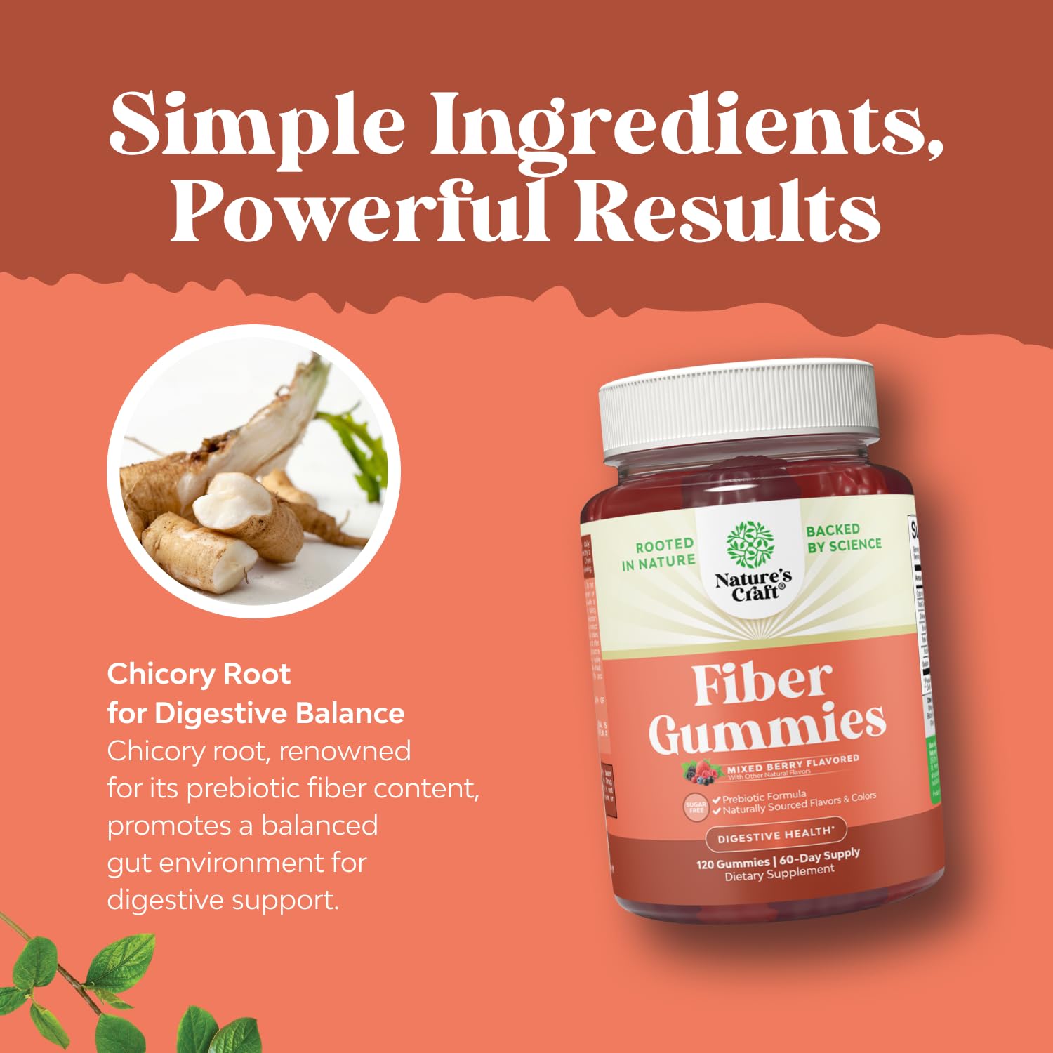 Natures Craft packaging emphasizes vegan, sugar-free fiber for daily digestive support