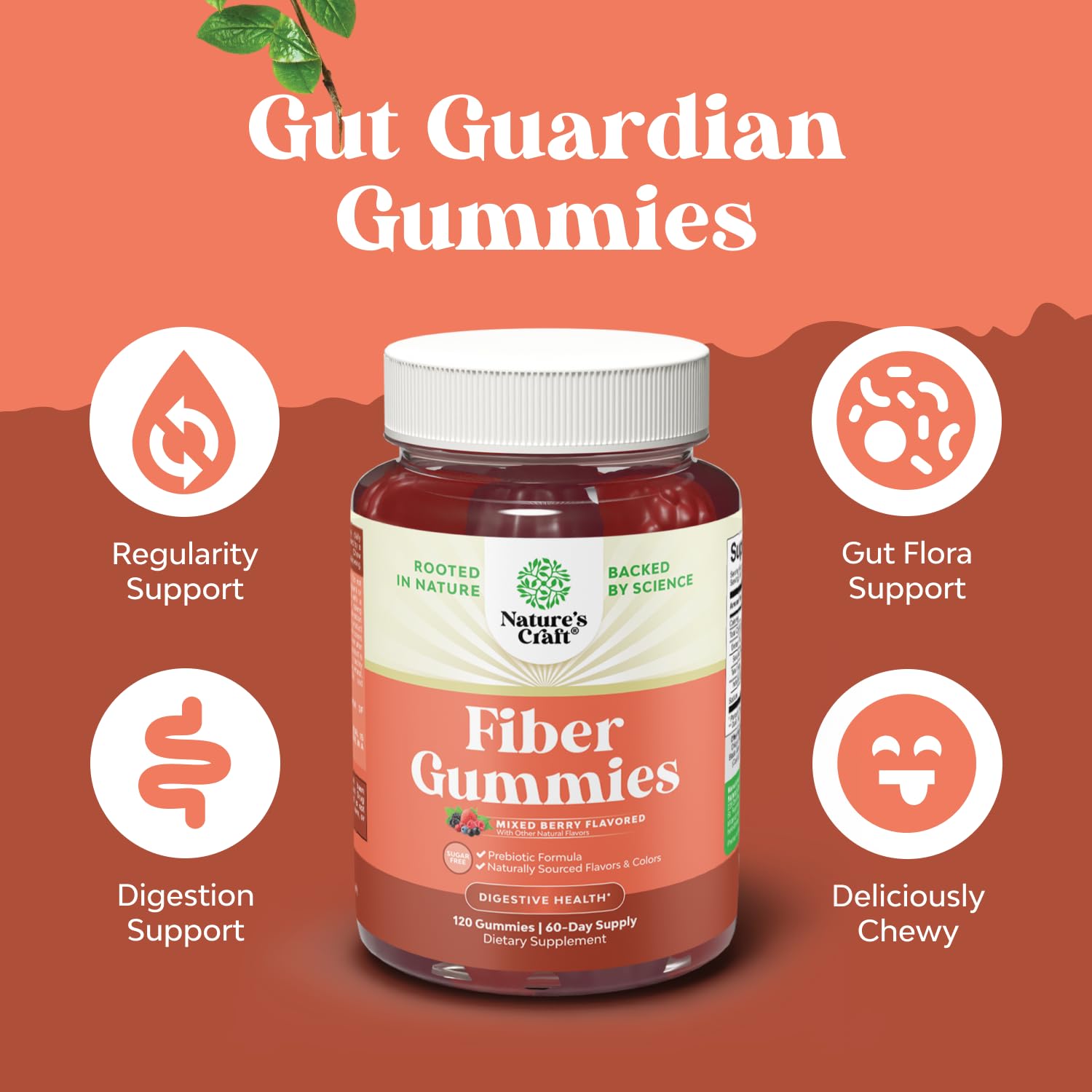 Natures Craft serving suggestion with two gummies for daily fiber intake
