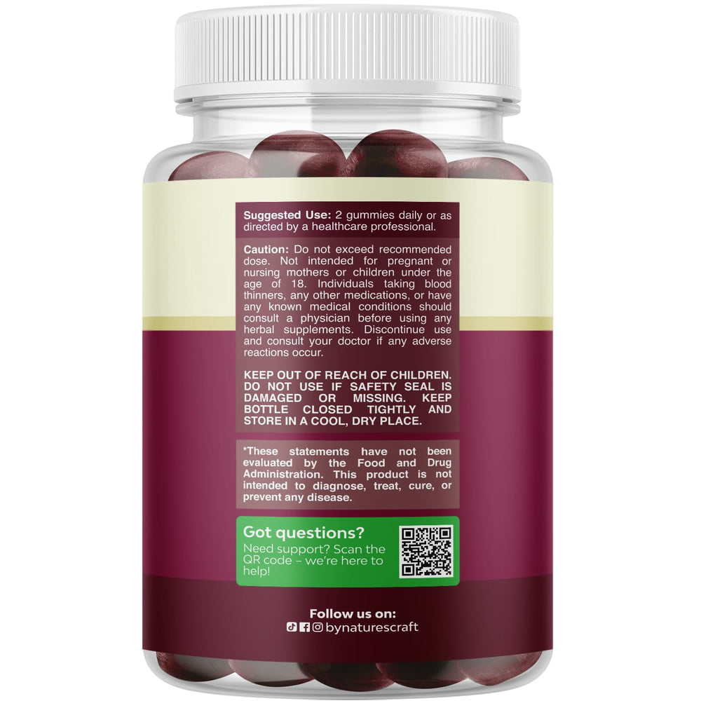 Natures Craft Flow Boosting Beet Root Gummies packaging side view suitable for vegan lifestyles