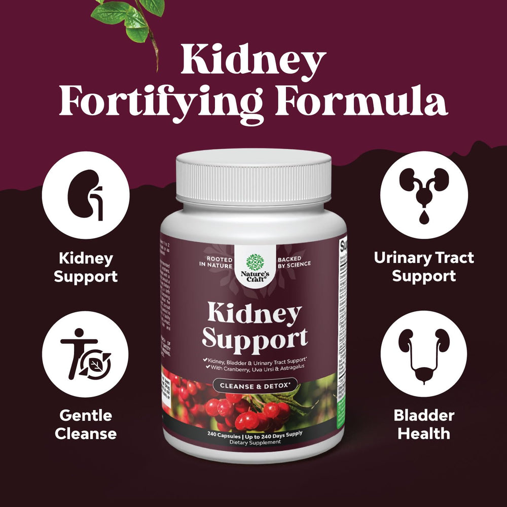 Natures Craft herbal blend capsules close-up with astragalus, cranberry, and Uva Ursi.