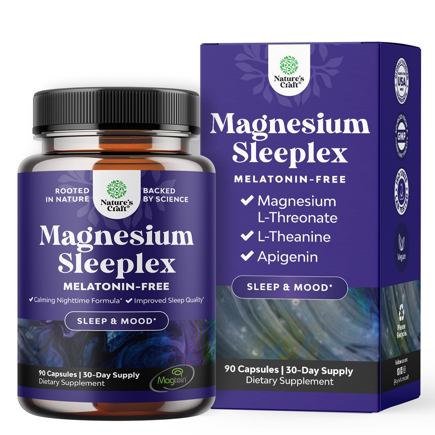 Natures Craft high-absorption magnesium sleep bottle on nightstand promoting relaxation