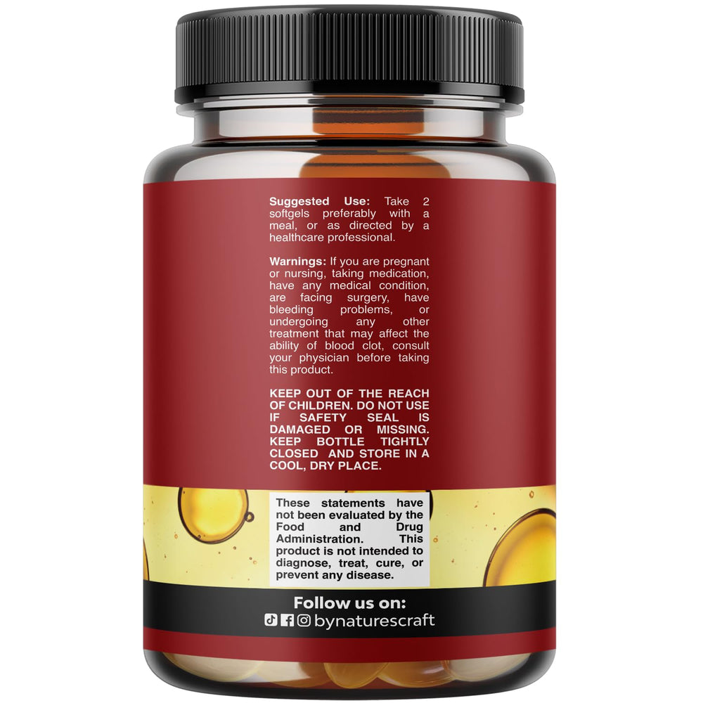 Nature's Craft softgels closeup highlights burpless formula for comfortable daily use