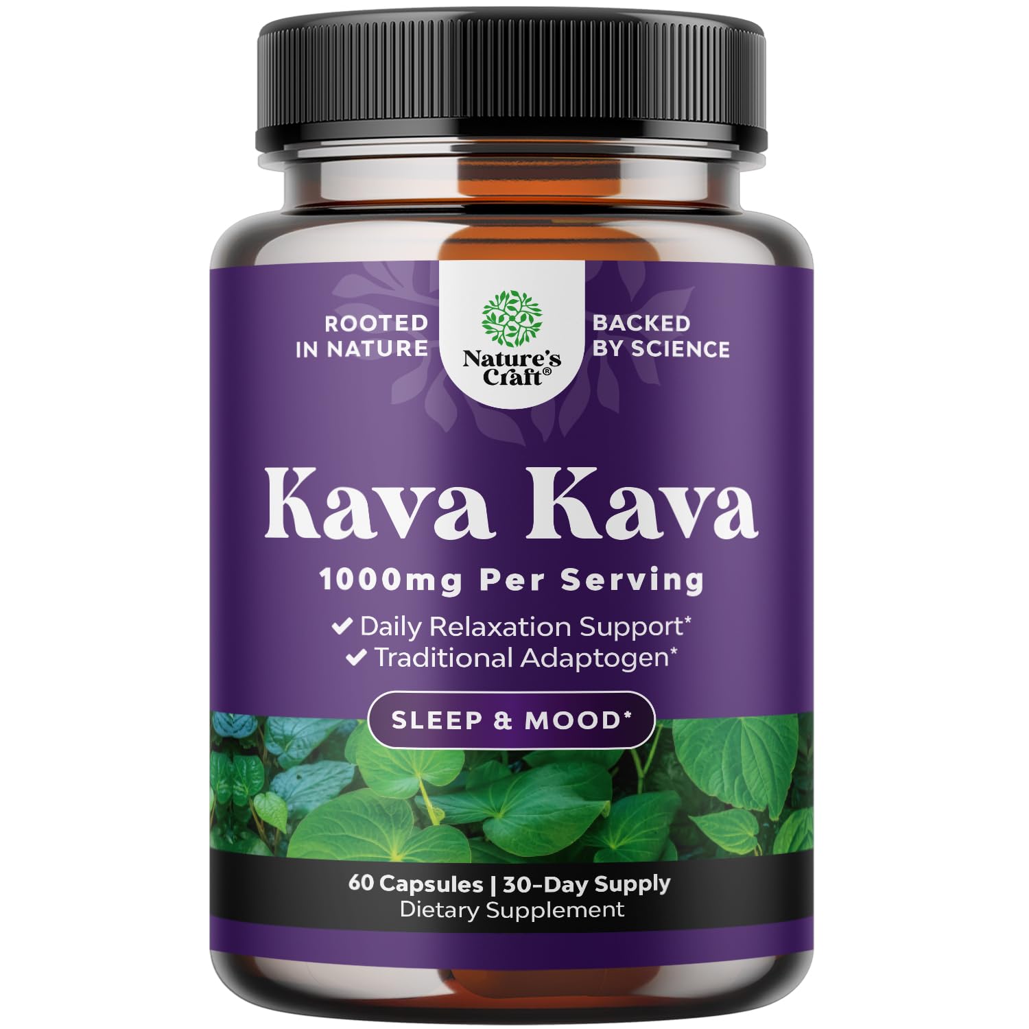 Natures Craft Kava Kava 1000mg bottle for calm, relaxed evenings.