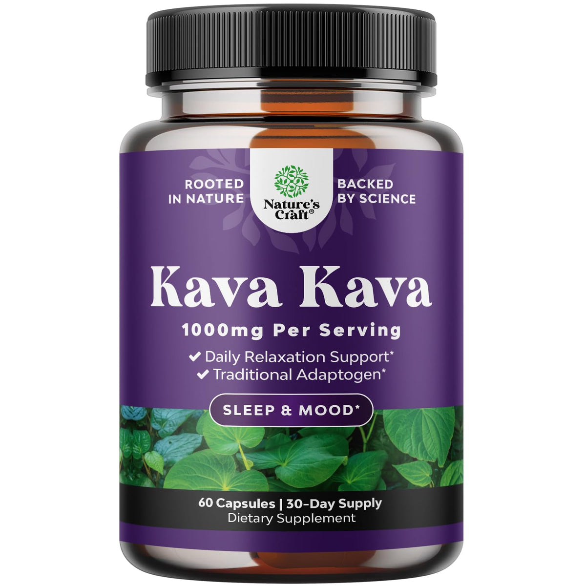 Natures Craft Kava Kava 1000mg bottle for calm, relaxed evenings.