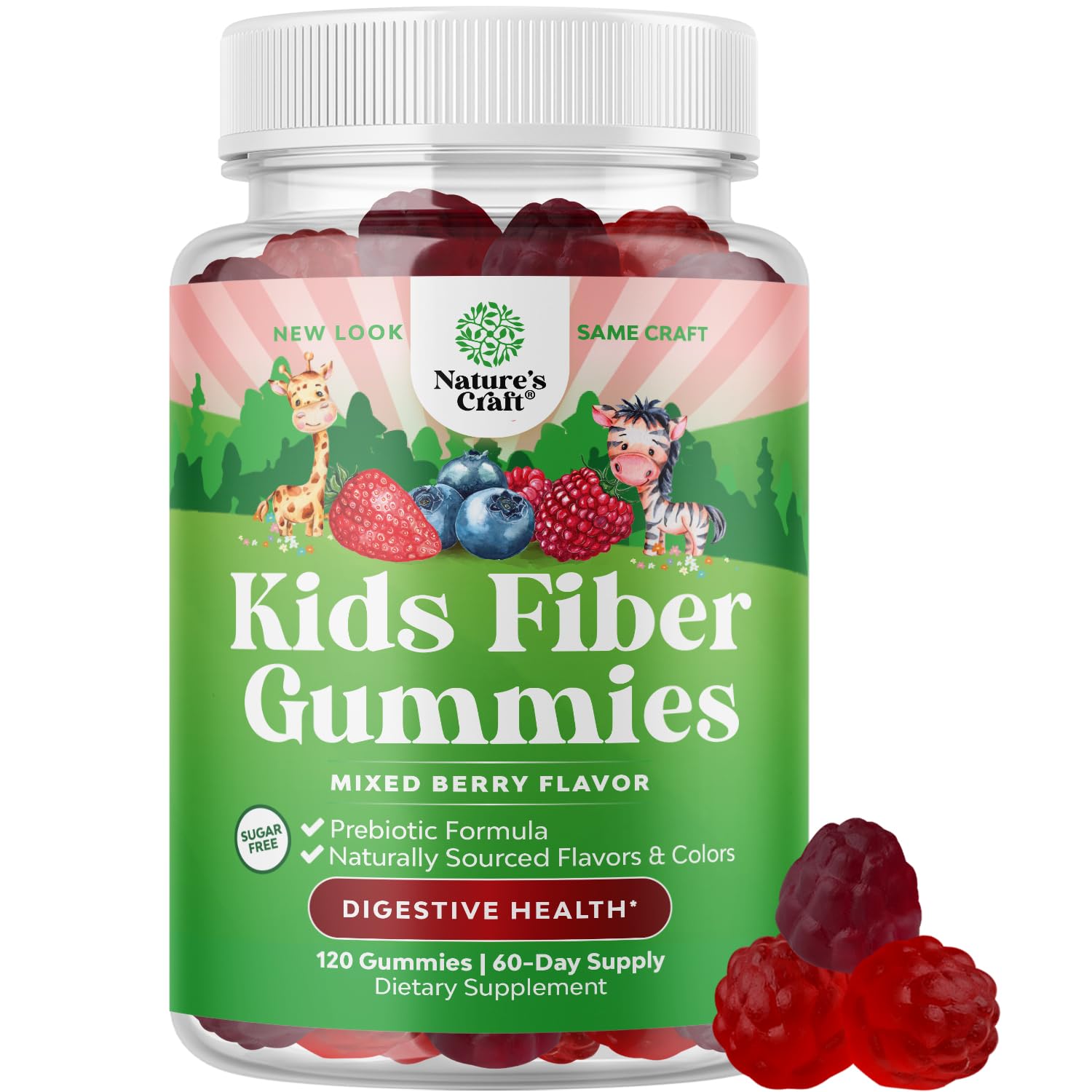 Natures Craft Kids Prebiotic Fiber Gummies bottle ready for daily digestion support