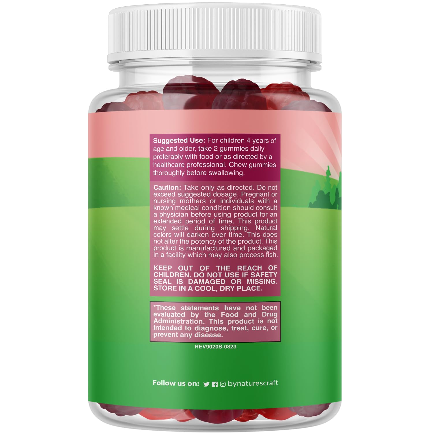 Natures Craft Kids Prebiotic Fiber Gummies closeup shows chewy texture and flavor