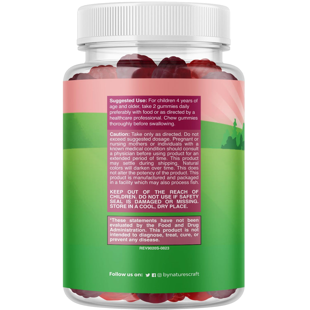 Natures Craft Kids Prebiotic Fiber Gummies closeup shows chewy texture and flavor